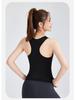 Peach Yoga Tank Top with Built-in Bra: High Elastic, Fixed Cups, Tight-Fitting, Anti-Exposure, Non-Shifting, Round Neck Sports Tank.
