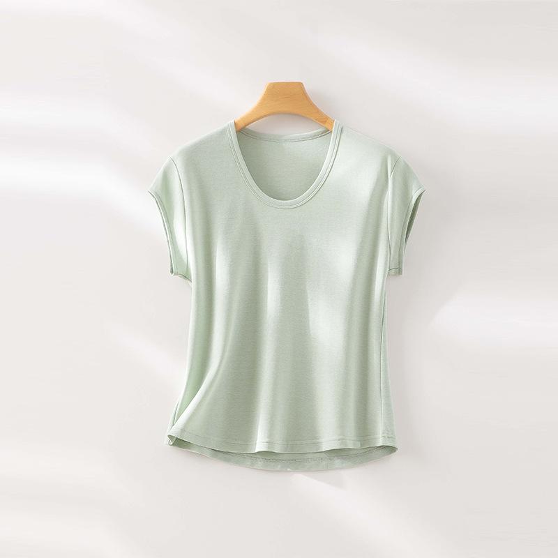 Macaron Color Clavicle Collar Short-sleeved Shirt with Bottoming Shirt Inside Women's Summer Thin Casual and Thin Knitted Sweater