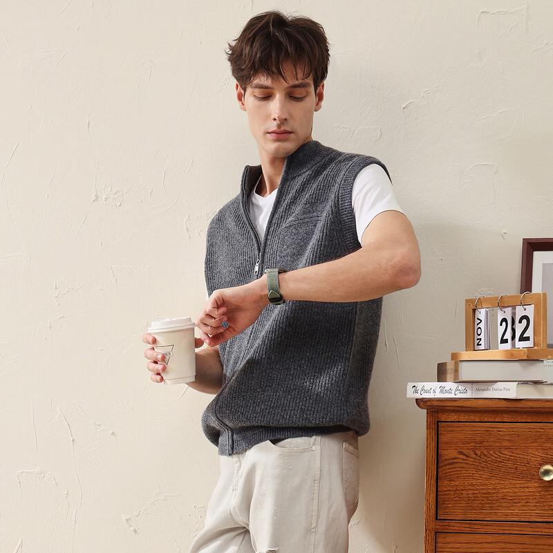 Men's 100% Wool Mock Neck Sleeveless Knit Vest