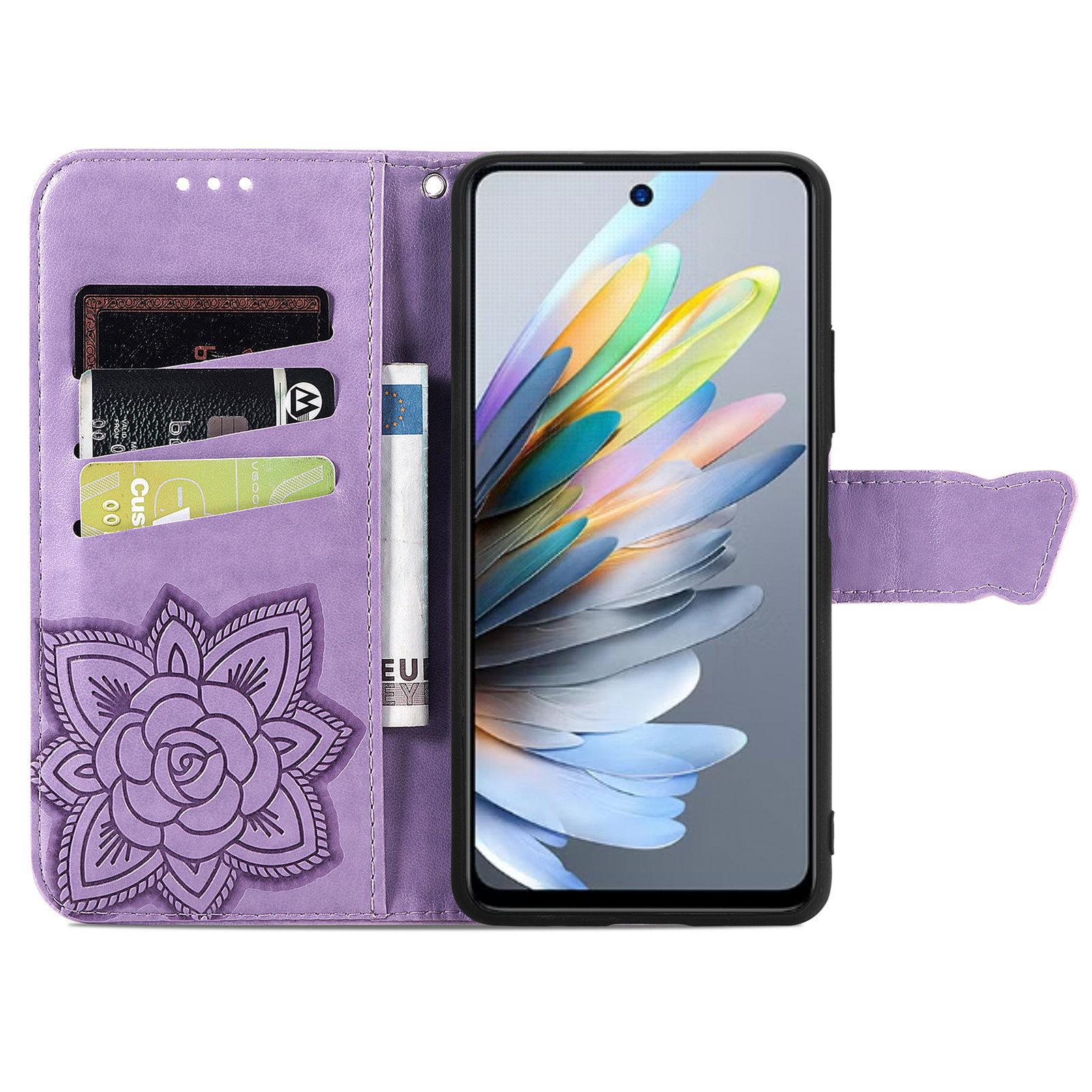 

For ZTE Blade V60 Vita Case PU Leather Wallet Phone Cover Butterfly Pattern Dark Purple
