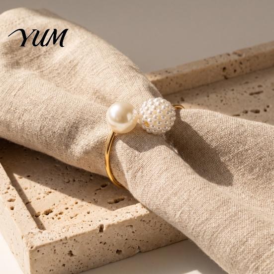 Iron Art Napkin Rings 3Pcs Faux Pearl Rings, Reusable Metal Holders, Elegant Decorative for Restaurants Weddings Banquets Dinner Parties Table Decor