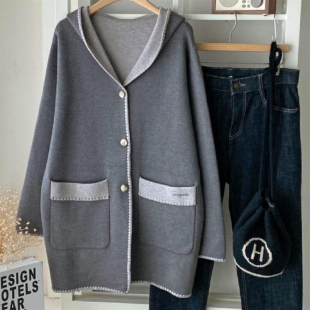 New Arrivals Open Run Women Double Pocket Button Viscose Hoodie Cardigan