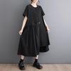 short sleeve Plus size Black cotton vintage new in dresses for women casual loose long summer dress