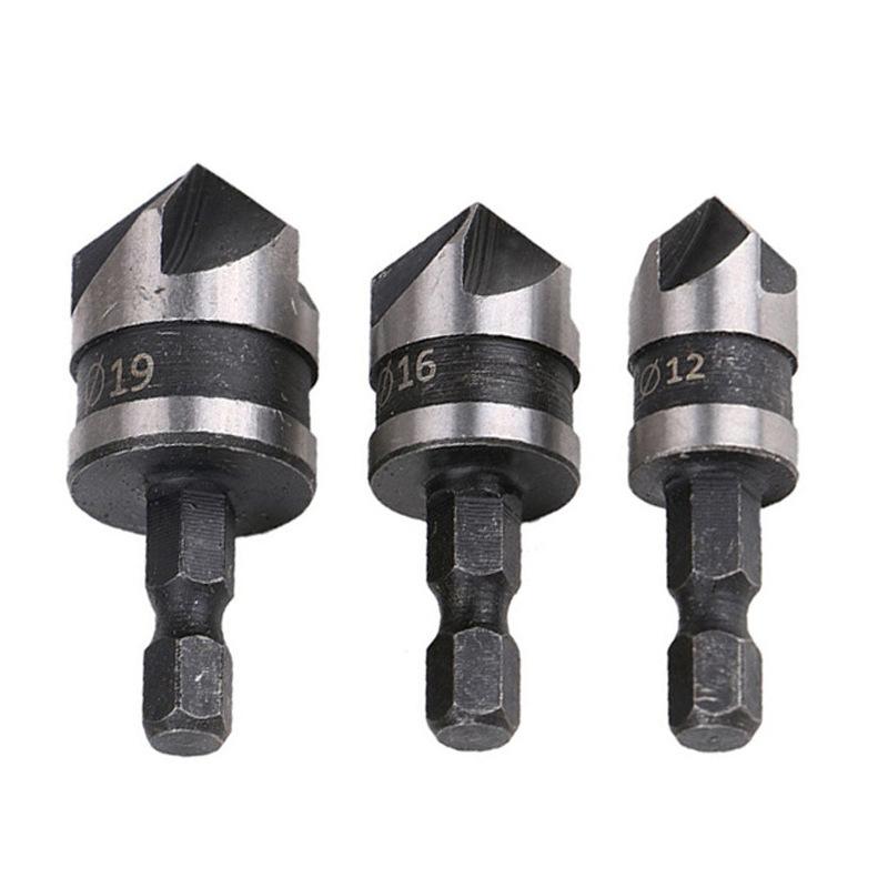 3Pcs Hex Countersink Boring Set For Metal Drill Bit Tools Hexagonal Carbon Steel