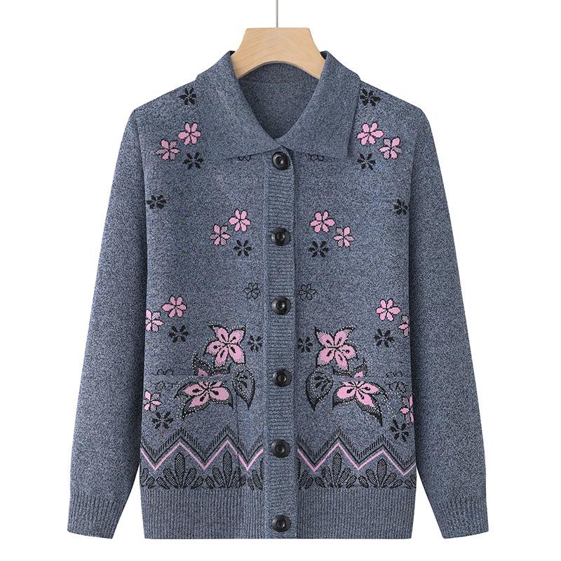 Elderly Women's Knitted Cardigan Jacket Autumn Winter Warm Sweater Women's Thicken Coat Single Breasted Female Knit Outwear Tops