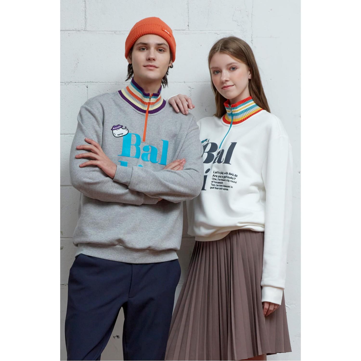 Balbi Unisex Color Block Half-Zip Fleece Sweatshirt Melange Gray/S