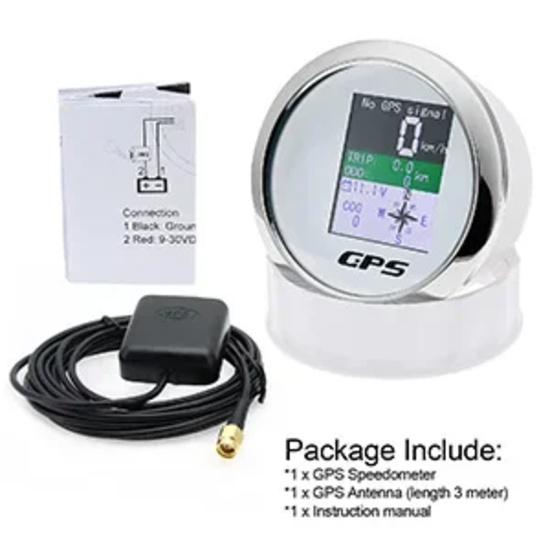 85mm Digital GPS Speedometer Odometer with GPS Antenna TFT Screen IP67 Waterproof Voltmeter for 12V 24V Boat Car Motorcycle