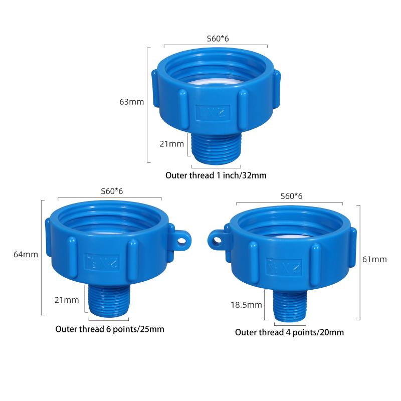 1Pc Ibc Tank Adapter 60Mm To 1/2'' 3/4'' 1'' Fine Thread Water Pipe Connector Bsp Male Reducing Fittings Conversion Joint