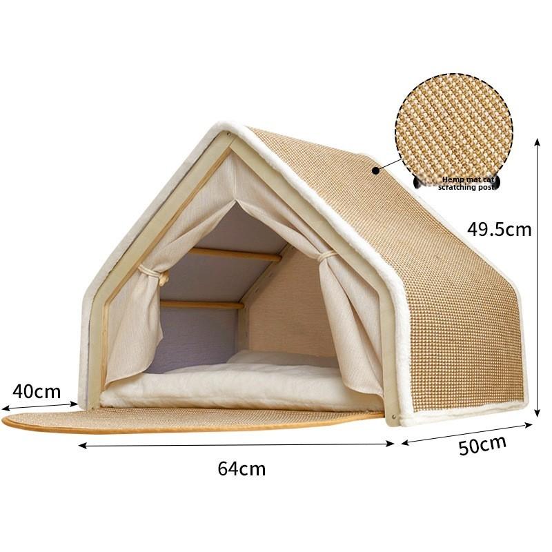 Wooden Cat House With Semi Closed Design And Cat Scratcher For Multisize Cats And All Seasons