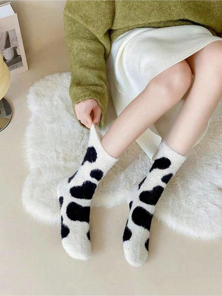 Cartoon Cute Cow Mink Velvet Socks Women Winter Soft Fleece Plush Warm Home Sleep Boot Socks Kawaii Thermal Tube Sox