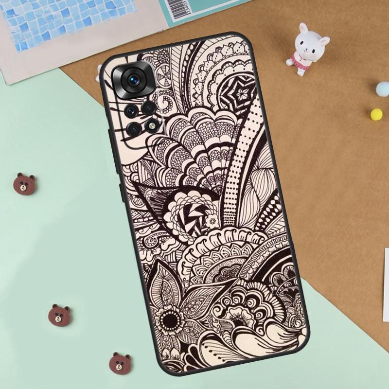 Indian Floral Henna Mandala Case For Xiaomi Redmi 14C 10C 12C 13C Cover For Redmi Note 13 Pro 14 9 10 11 12 10S 11S 12S