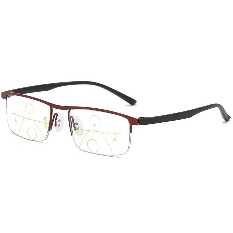 Men'S Business Semi-Frame Multi-Focus Reading Glasses Fashionable Trend Glasses Anti-Blue Light Presbyopia Glasses +1.0 To +4.0