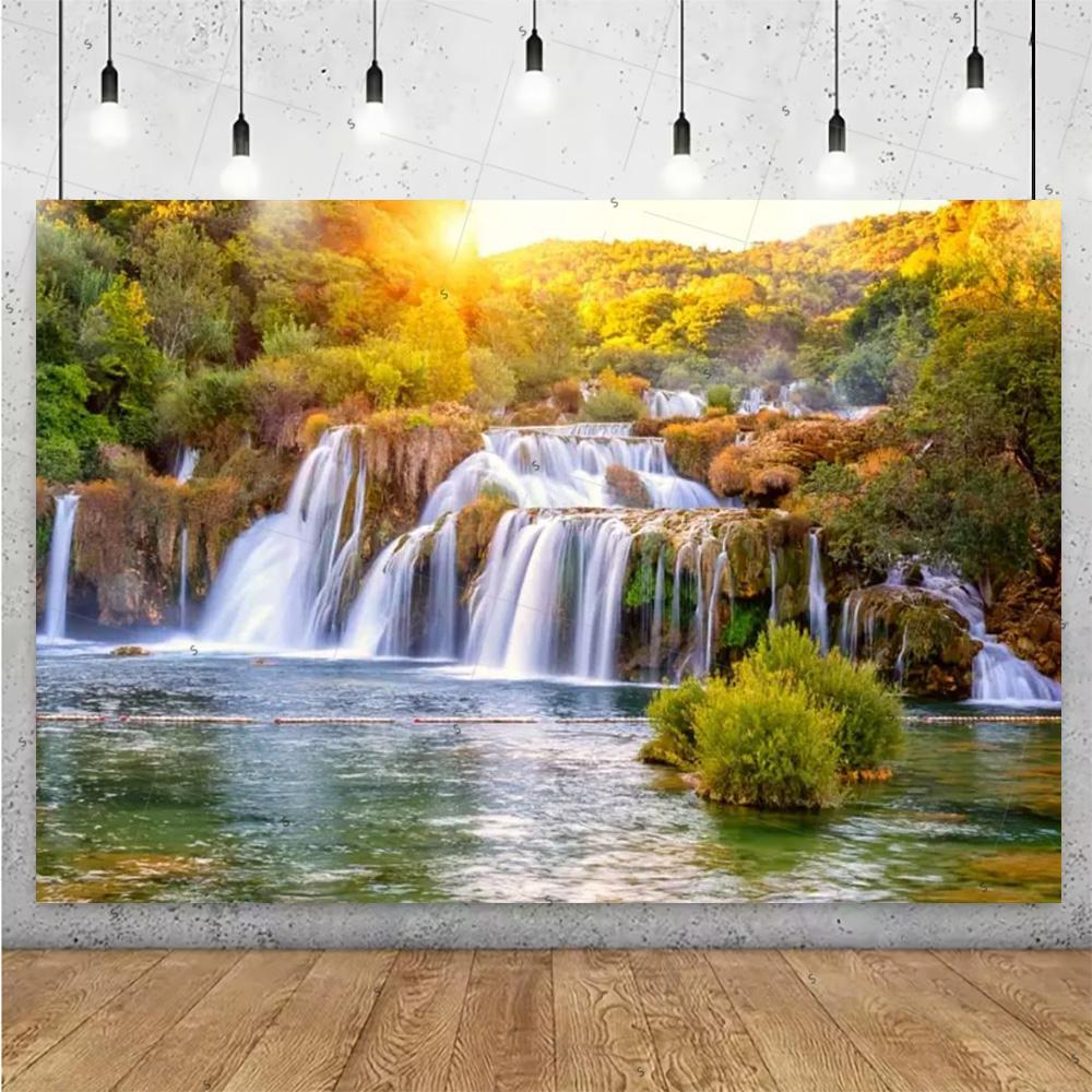 Forest Waterfall Wonderland Backdrop Supplies Rainforest Natural Scenery Background Banner Wall Party Decor Photography Props