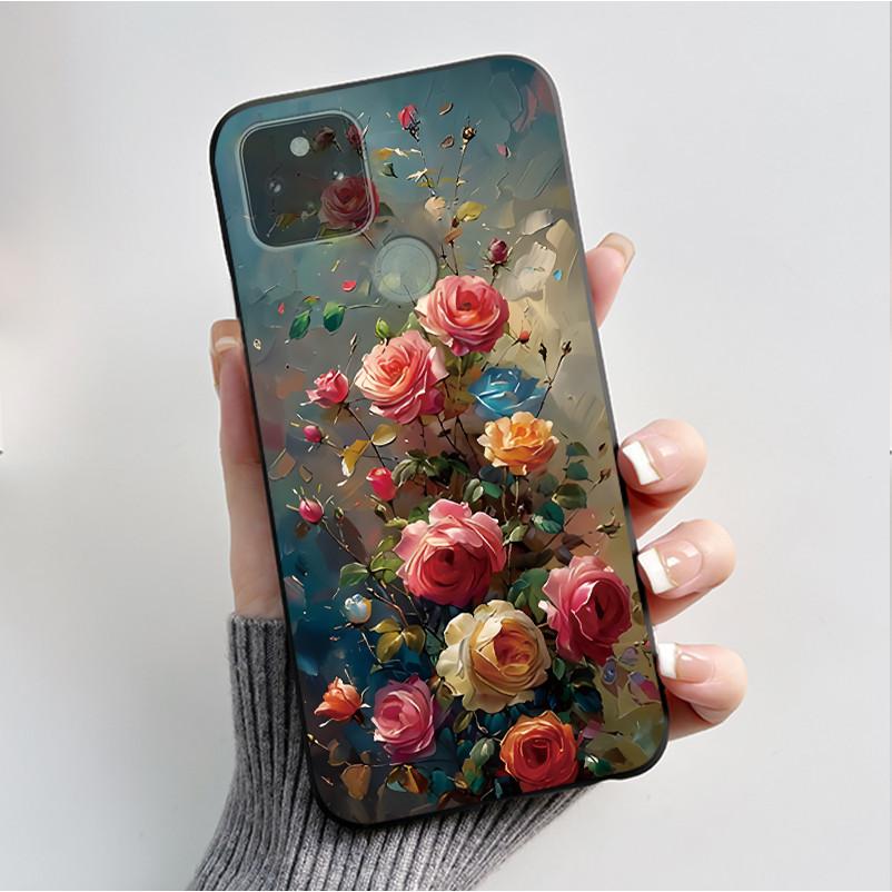 Silikonhülle für Google Pixel 5 Pixel 5A Pixel5 Pixel5A Weiche Abdeckung Luxus Mode Schmetterlingsblumen Bemalt Schwarz Handyhülle