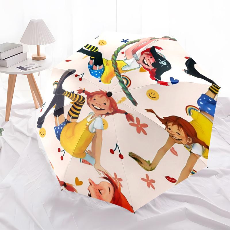 1pc Pippi Longstocking Automatic Folding Umbrella - 8-Rib Automatic Open/Close, Portable Collapsible Compact Umbrella Yy251218033