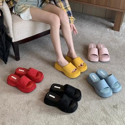 Summer Women Slippers 2026 Thick Soled Platform Fashion Outdoor Slipper Wedge Cow Suede Trendy Outdoor Beach Shoes Zapatos Mujer