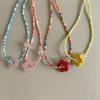 Resin Flower Pendant Necklace Crystal Bead Choker Sweet Dopamine Clavicle Chain Choker Jewelry for Women Girl Teen