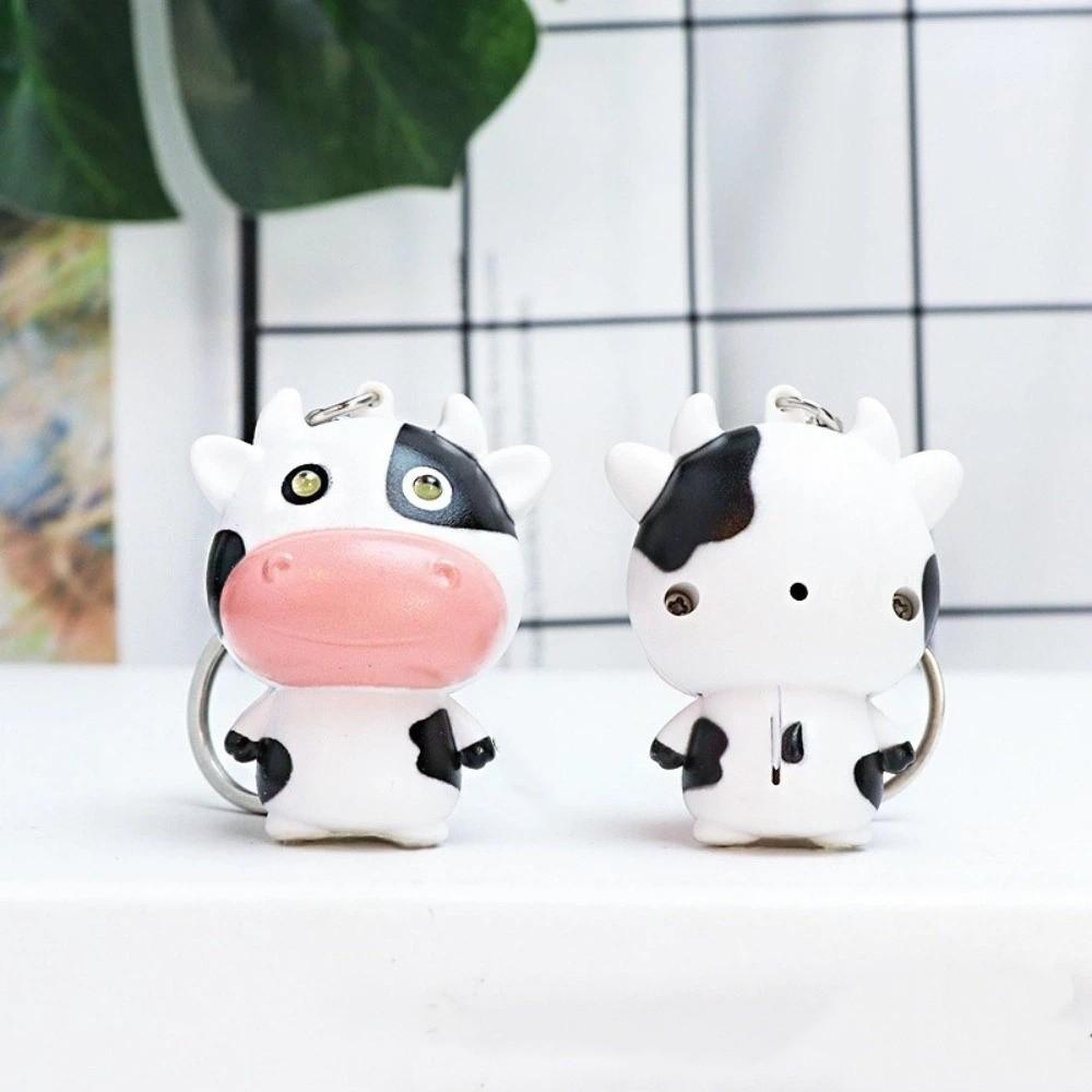 Mini Cow Sound Light Fidget Keychain Cartoon LED Eyes Cow Pendant Cow Bag Pendant Daily Decor