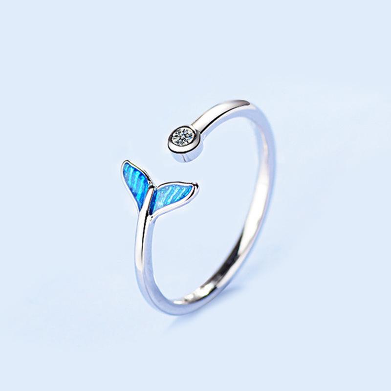 Buyee 925 Sterling Silver Sweet Ring Finger Blue Mermaid Simple Ring for Woman Girl Excellent Fashion Party Jewelry Circle