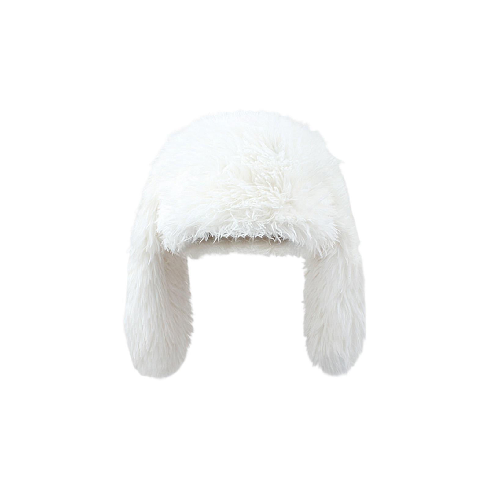 

Fuzzy Bunny Hat For Women Cute Plush With Ears Long Ears Winter Hat One Size білий