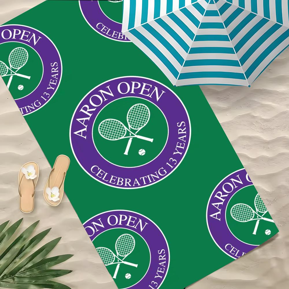 W-Wimbledon Muster Cartoon Handtuch Polyester Strandtuch Schnelltrocknend Sandfrei Badetuch für Sommer Pool Reise Urlaub