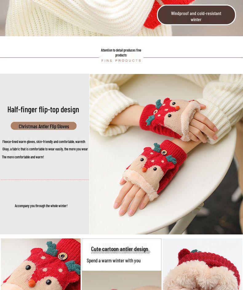 Korean-Style Cute Cartoon Fawn Flip Gloves for Students – Warm, Cold-Proof Gloves for Autumn and Winter Riding & Writing