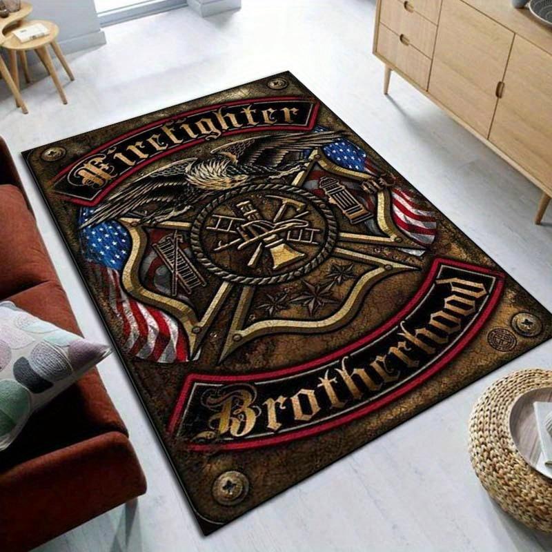 Firefighter Brotherhood Rug | Patriotic American Flag Design | Heroic Living Room Carpets for Veterans Skid resistant carpet