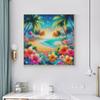 5D DIY Diamond Painting Kit Tropical Beach Sunset with Palm Trees and Chairs Full Drill Cross Stitch Embroidery Mosaic Art Home