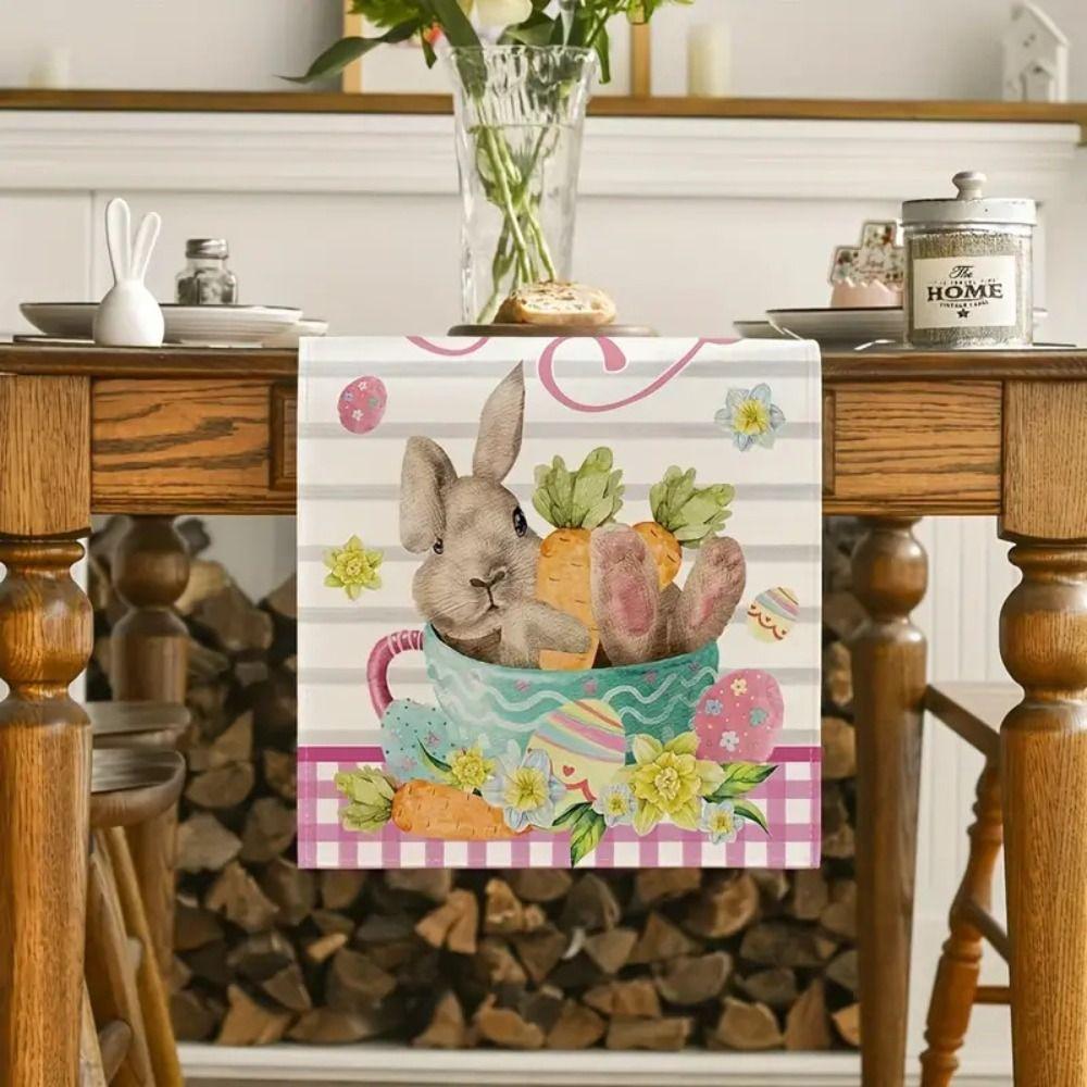 

Oil Proof Easter Rabbit Table Runner Light Luxury Dining Table Cover Dinner Style 3