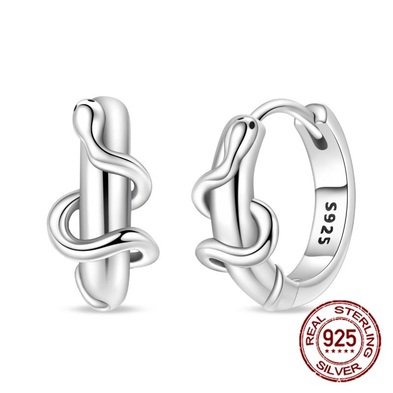 Women's Simple 925 Silver Round Earrings, Snake Design, Elegant And Luxurious, New Jewelry Temperament Girl Daily Wear Earrings