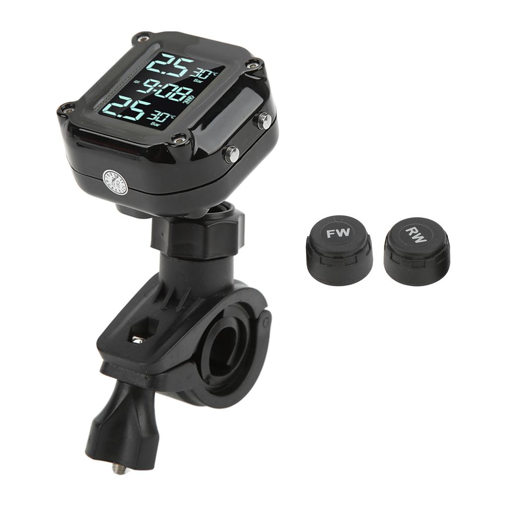 Motorcycle Tire Pressure Monitor System with 2 Sensor USB Charging LCD Screen IP67 Waterproof TPMS for Safety Driving