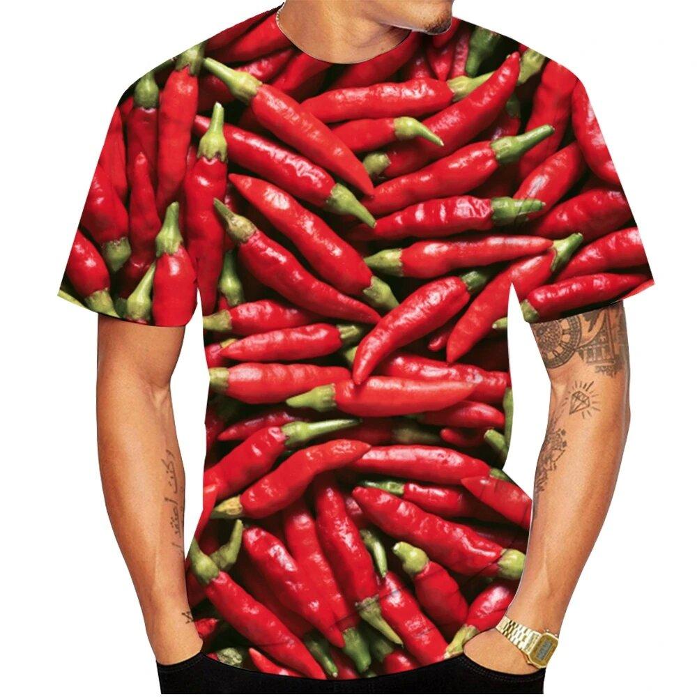 Summer Fashion Chili Vegetable Pattern Printed T-shirts Round Neck Plus Size Comfortable Casual Short Sleeved Top