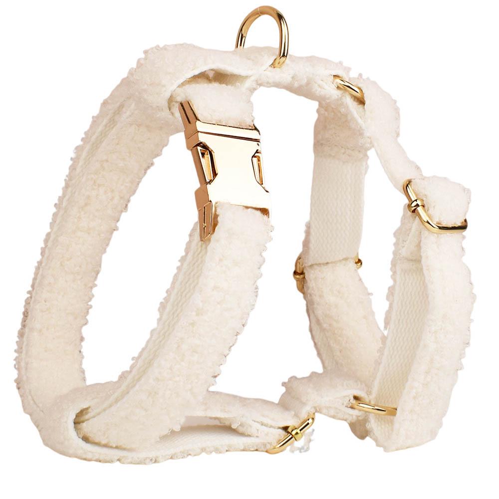 White Teddy Fleece Dog Collar & Leash Set with Custom Engraving