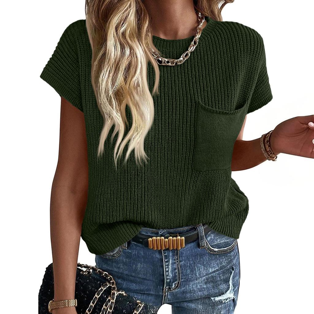 Women's Fashion Casual Loose Covered Sleeve Round Neck Knit Top