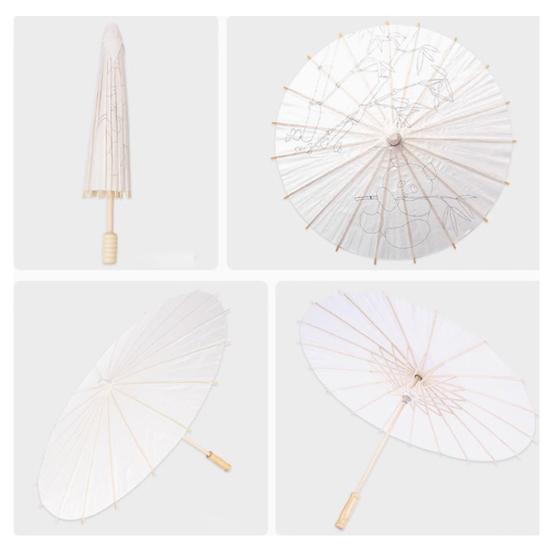 Weißer Papierregenschirm mit Pinselpigment DIY Malregenschirm Dekor Handgefertigt Chinesischer Geölter Papierregenschirm mit Holzgriff
