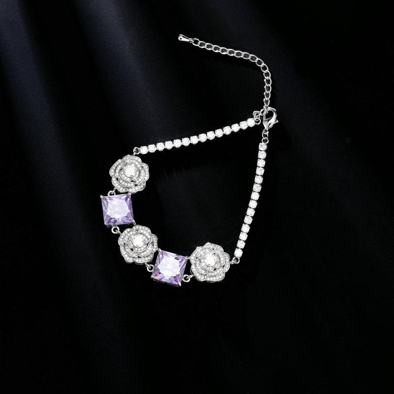 High-end Zircon Camellia Necklace Light Luxury Accessories Collarbone Chain Bracelet Earrings Dress with Elegant Jewelry Set