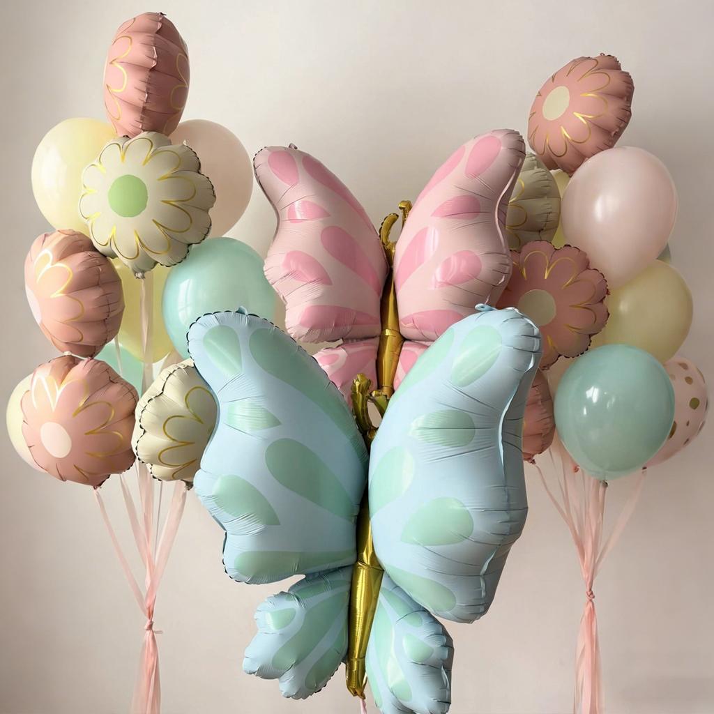 Matte Butterfly Balloon Set Flower Aluminum Film Balloon for Mother's Day Shower Birthday Decoration Butterfly Flower Balloon