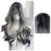 Parisian Balayage Black and White Gradient Wig: Long Curly Women's Set with Center Part