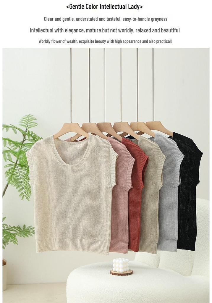 Plus Size Sleeveless Linen Knit Top - Women's Breathable Spring/Summer Pullover