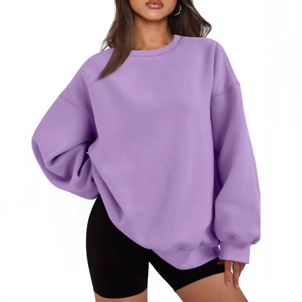 European and American Solid Color Loose Hoodie, Round Neck Top - New Autumn/Winter Style