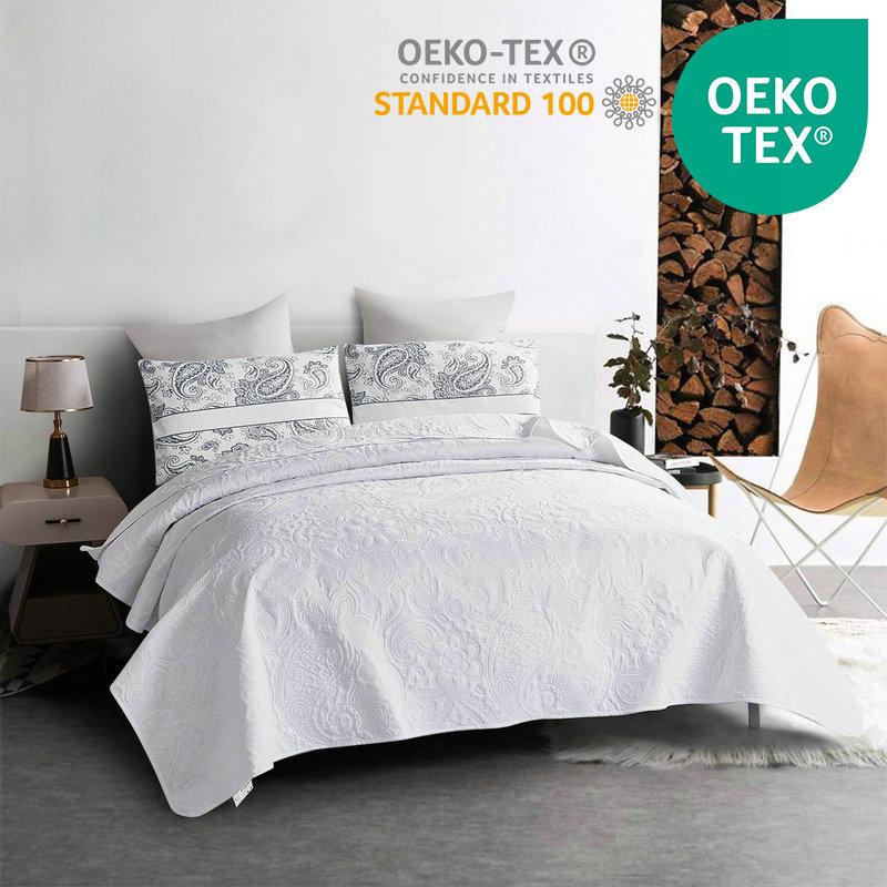 

Solid Color Ultrasonic Digital Print Bedspread - Washable 3-Piece Set Twin 168*229cm, Pillowcase 50*75cm*2 белый