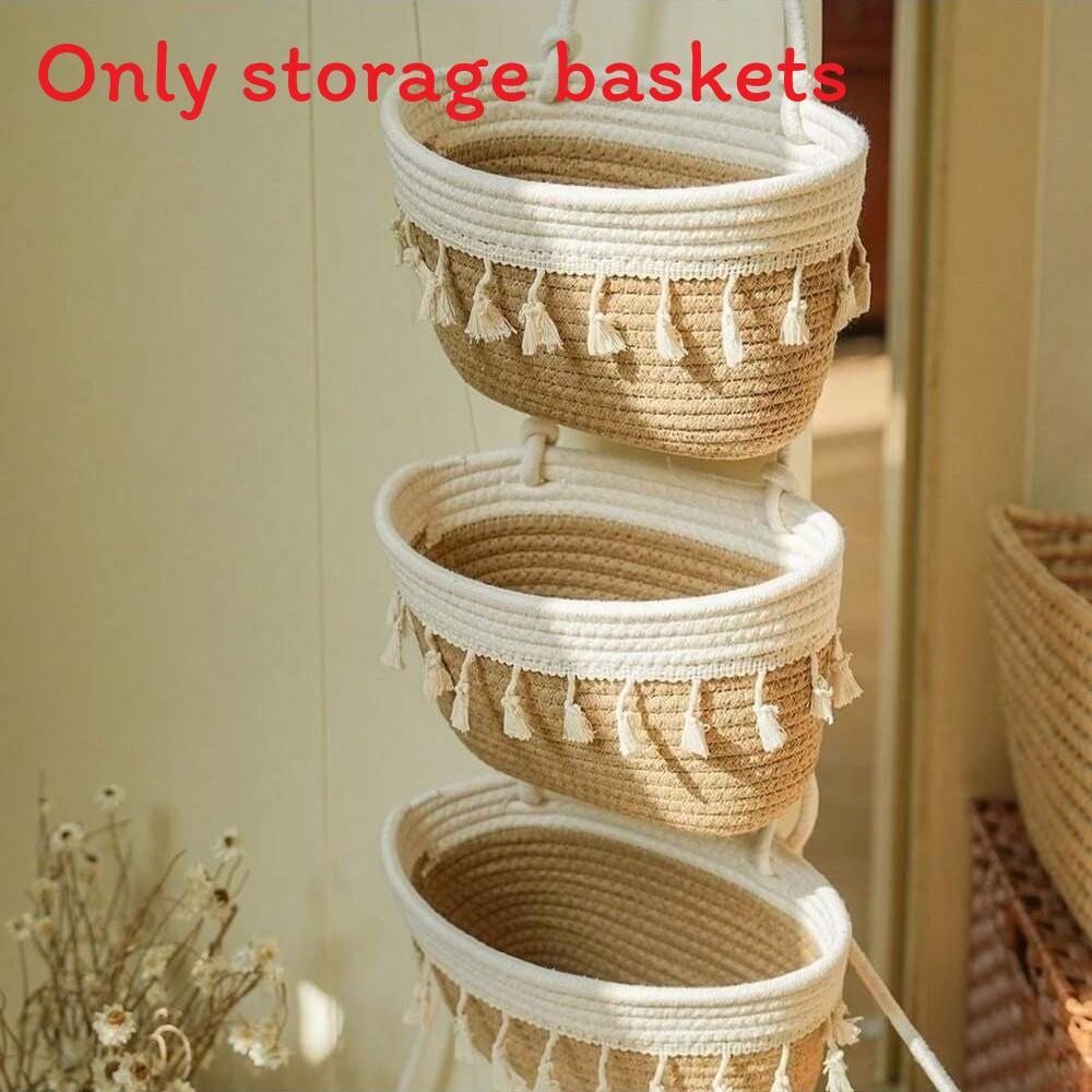 Farmhouse Wall Hanging Storage Basket With Three Layers For Dorm Room Organization