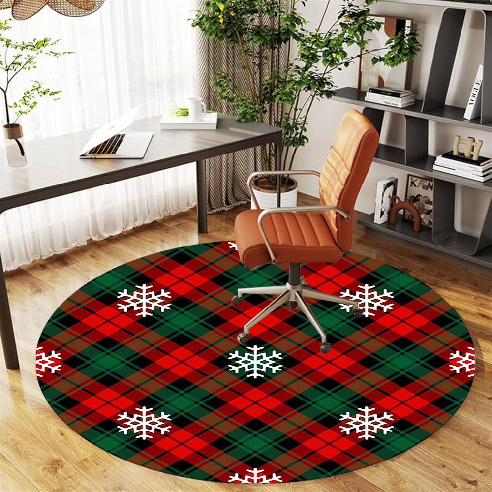 1pc Plaid Snowflakes Round Chair mat Area Rug - Non-Slip, Floor Mat for Office, Bedroom, and Indoor Decor -1002164