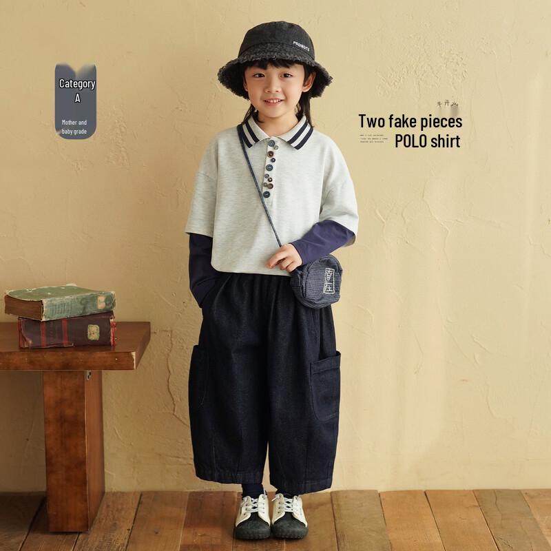 Boy s Color Block Fake Two-Piece Cotton POLO Shirt 80