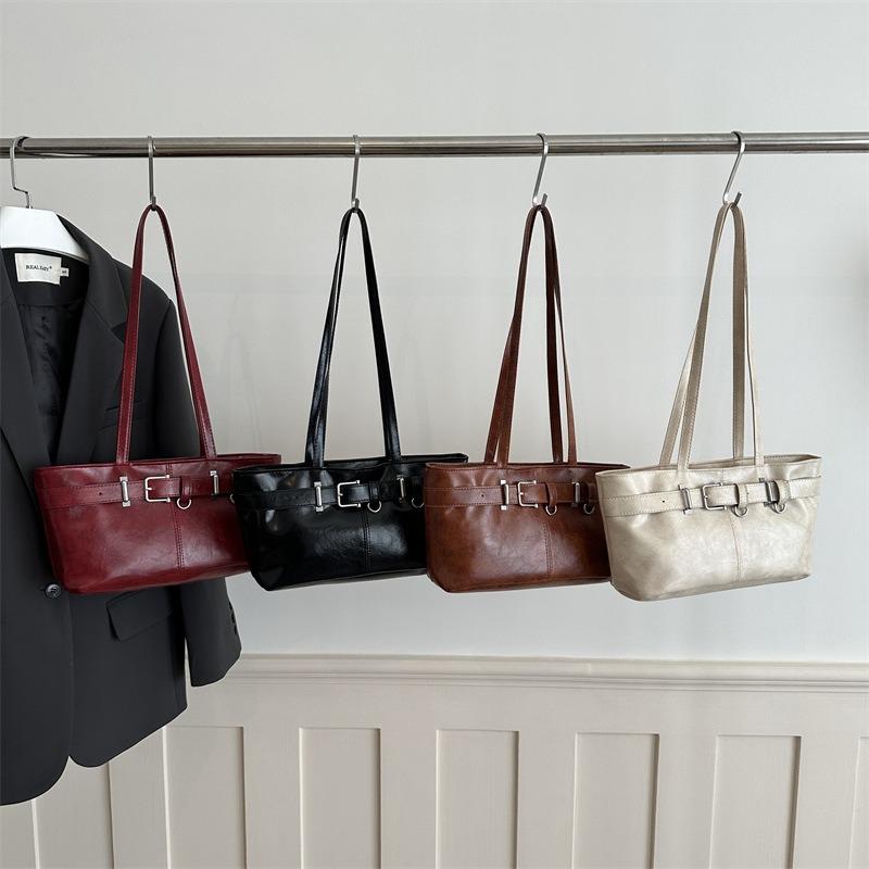 Oily skin solid color design casual popular retro commuter personalized belt buckle shoulder bag commuter underarm bag women