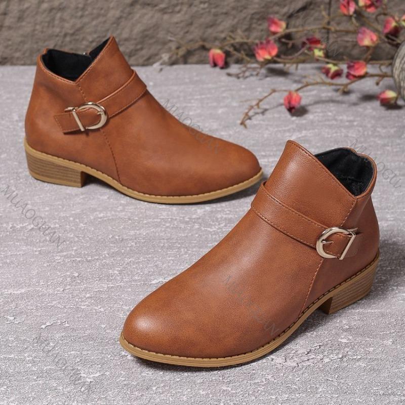 Fashion Roman Retro Short Boots Women 2025 Spring Autumn Shoes Casual Round Head Thick Low Heels Brown Side Zipper Ankle Boots for Women