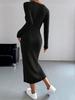 2025 Fall/Winter Women’s Ribbed Brushed Button Long Sleeve Cardigan Dress