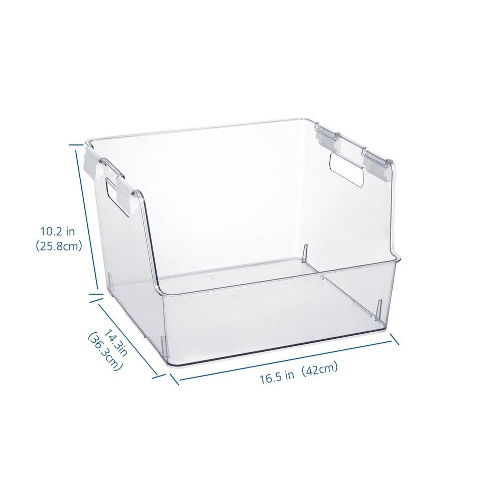 Clear Stackable Organizer Bin with Latches Durable Plastic Storage Container Closet Accessories Sweaters Toys and More