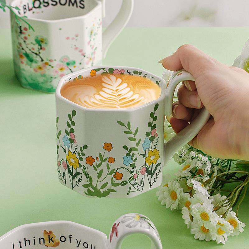 Oil Painting Flower Coffee Cup Matte Retro Exquisite Breakfast Cup Souvenir Niche Birthday Gift Girl