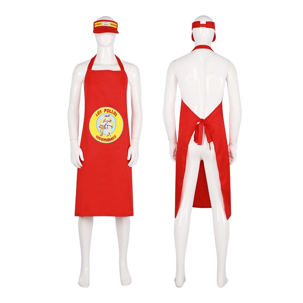 Los Pollos Fried Chicken Cosplay Apron And Sun Hat Polyester Fabric Red Apron+hat